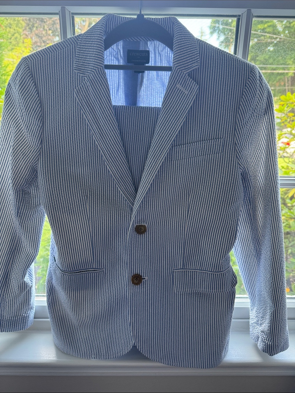 Crewcuts Blue & White Seersucker Stripe Blazer& pants suit (big boys)